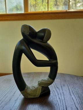 Abstract Embrace Sculpture - Black and Natural Accent